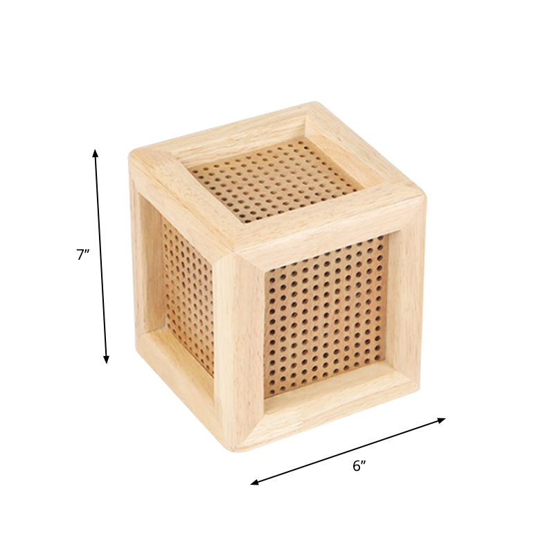 Minimalist Nordic Table Lamp: Cube Box Bedside Wooden Night Light In Beige