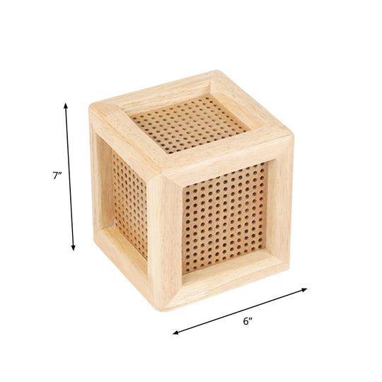 Minimalist Nordic Table Lamp: Cube Box Bedside Wooden Night Light In Beige