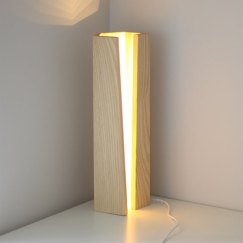 Wooden Table Lamp - Simplicity Design Led Beige Light 5/6 Length Bedroom Nightstand