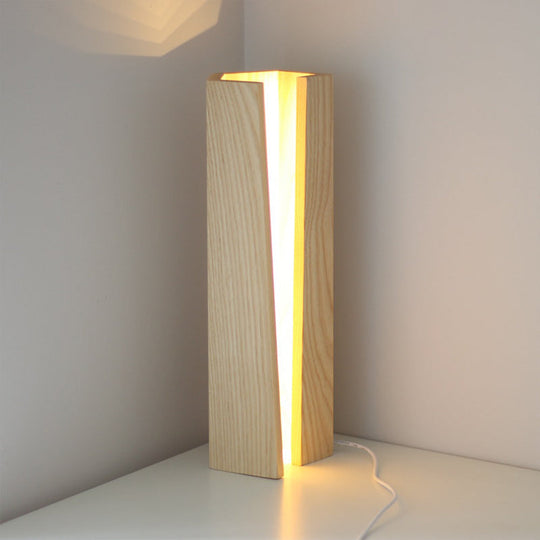 Wooden Table Lamp - Simplicity Design Led Beige Light 5/6 Length Bedroom Nightstand