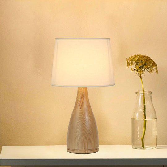 Minimalistic Tapered Drum Night Light With Wood Vase Pedestal - Ideal Bedside Table Lighting