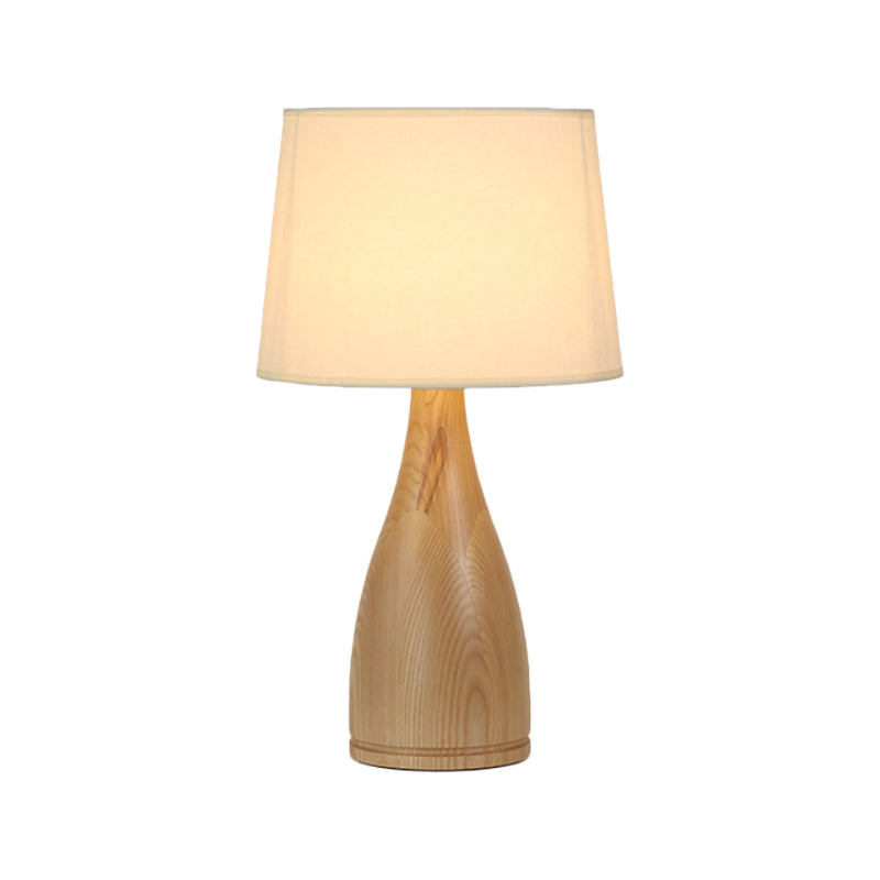 Gloria - Wooden Tapered Drum Night Light Minimal Fabric Single Bedside Table Lighting with Vase Pedestal in Wood