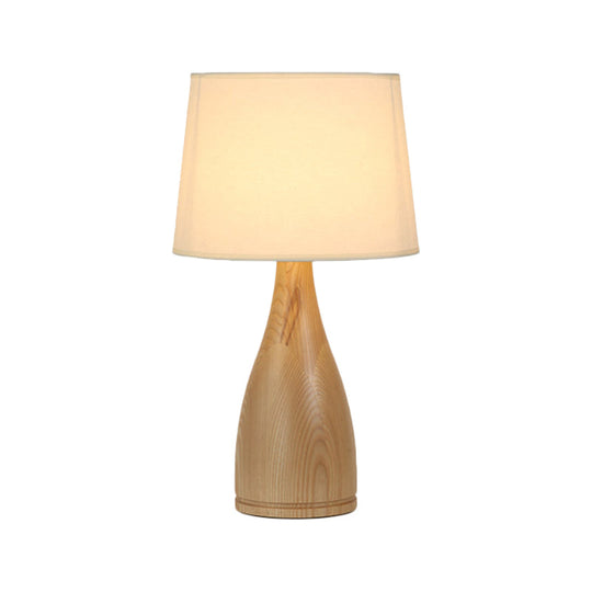 Gloria - Wooden Tapered Drum Night Light Minimal Fabric Single Bedside Table Lighting with Vase Pedestal in Wood