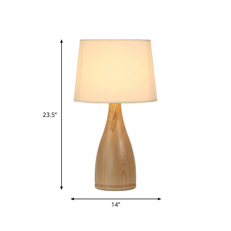 Gloria - Wooden Tapered Drum Night Light Minimal Fabric Single Bedside Table Lighting with Vase Pedestal in Wood