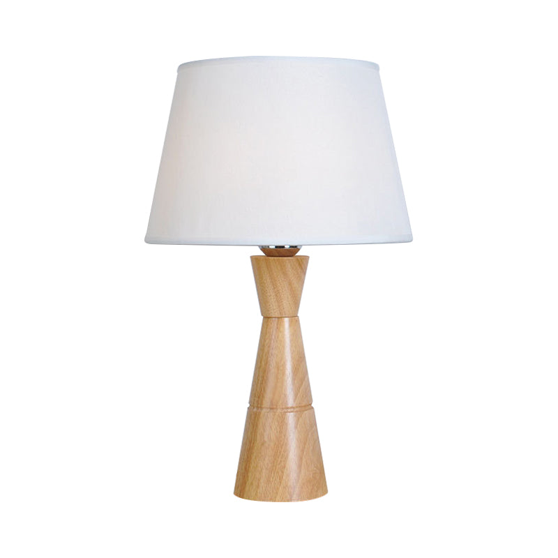 Empire Shade Nordic Fabric Night Lamp Wood Table Lighting With Funnel Shaped Base - 1-Light