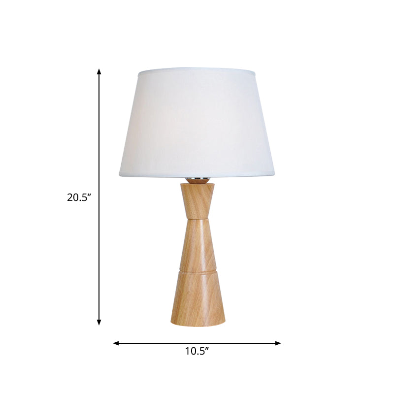 Empire Shade Nordic Fabric Night Lamp Wood Table Lighting With Funnel Shaped Base - 1-Light