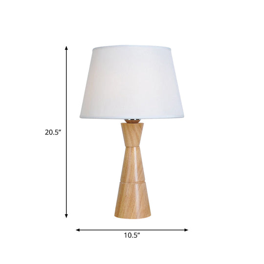 Empire Shade Nordic Fabric Night Lamp Wood Table Lighting With Funnel Shaped Base - 1-Light