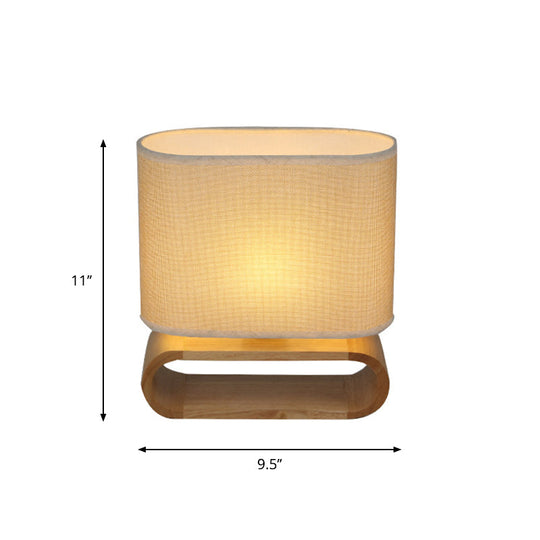 Minimalistic Wood Oval Nightstand Lamp - Single Fabric Table Light For Kids Bedroom