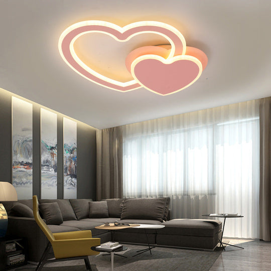 Double Loving-Heart Kids LED Flush Ceiling Light - Vibrant Undertint, Ideal for Kid's Bedroom