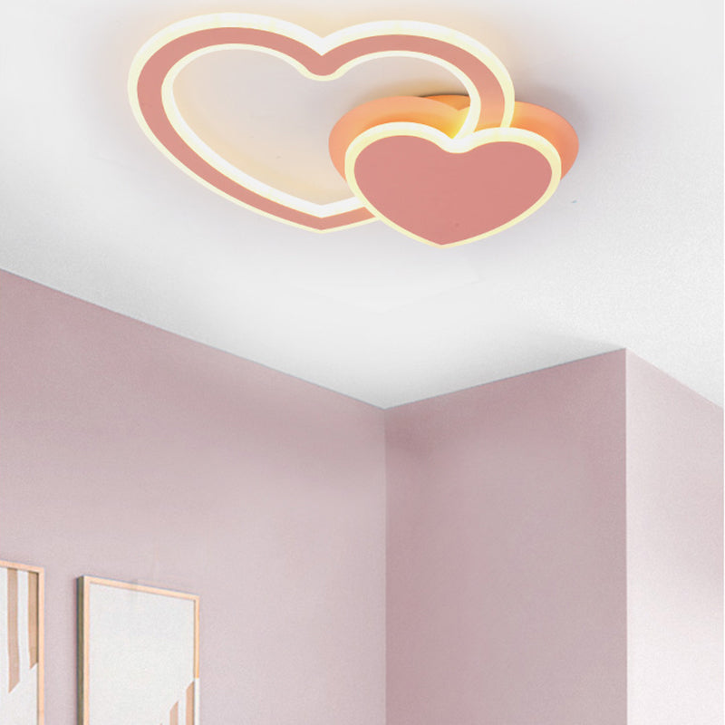 Double Loving-Heart Kids LED Flush Ceiling Light - Vibrant Undertint, Ideal for Kid's Bedroom