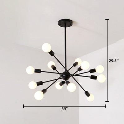 Bare Bulb Ceiling Chandelier - Vintage Metal Suspension Pendant Light In Black