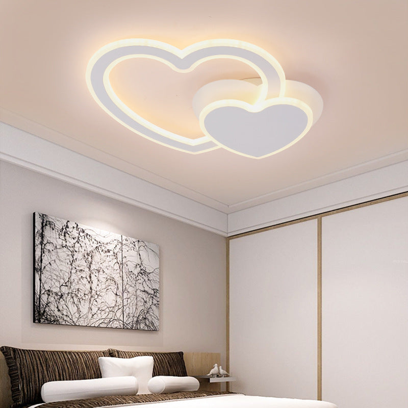 Double Loving-Heart Kids LED Flush Ceiling Light - Vibrant Undertint, Ideal for Kid's Bedroom