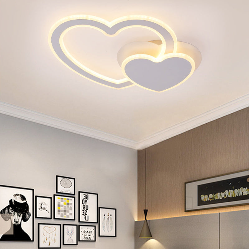 Double Loving-Heart Kids LED Flush Ceiling Light - Vibrant Undertint, Ideal for Kid's Bedroom