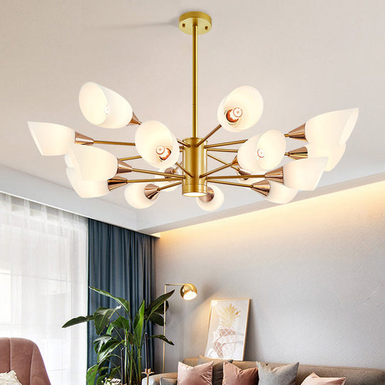 Postmodern Black/Gold Chandelier With Tulip White Glass Shades - Perfect For Living Room Ceiling