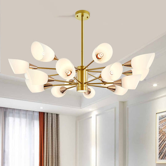 Postmodern Black/Gold Chandelier with Tulip White Glass Shade - 6/10/16 Bulbs for Living Room Ceiling Pendant