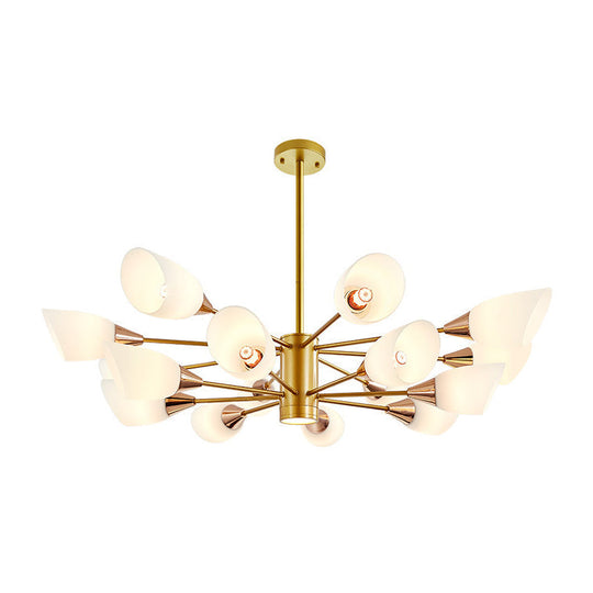 Postmodern Black/Gold Chandelier with Tulip White Glass Shade - 6/10/16 Bulbs for Living Room Ceiling Pendant