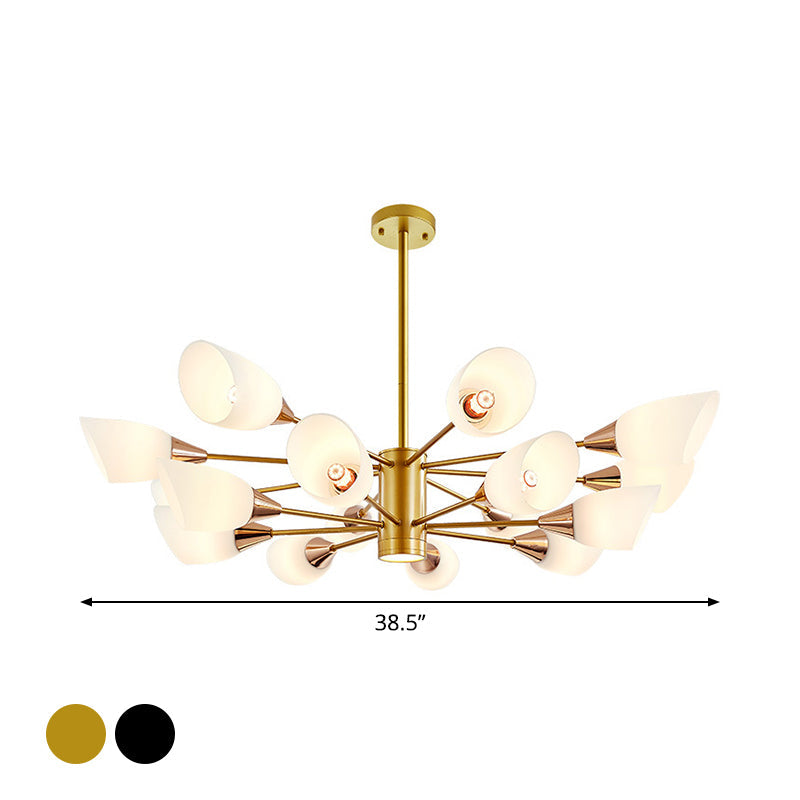 Postmodern Black/Gold Chandelier with Tulip White Glass Shade - 6/10/16 Bulbs for Living Room Ceiling Pendant