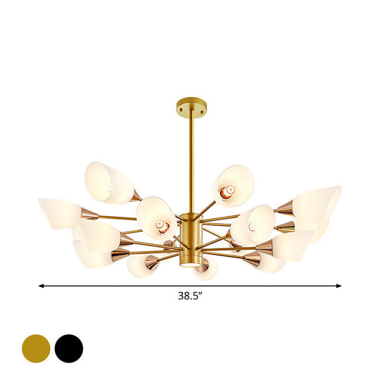 Postmodern Black/Gold Chandelier with Tulip White Glass Shade - 6/10/16 Bulbs for Living Room Ceiling Pendant