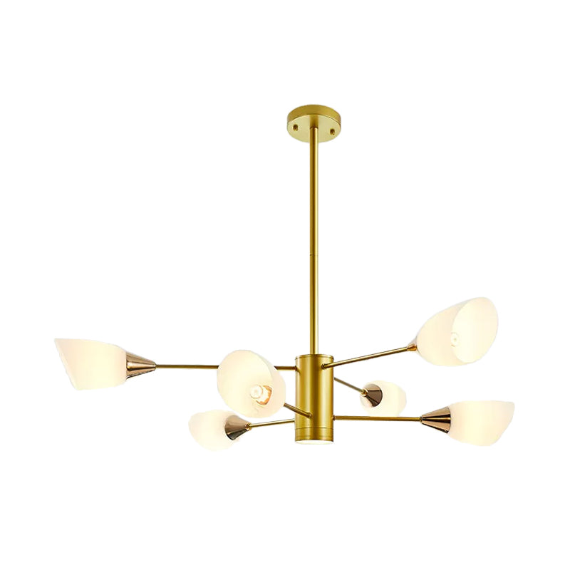 Postmodern Black/Gold Chandelier with Tulip White Glass Shade - 6/10/16 Bulbs for Living Room Ceiling Pendant