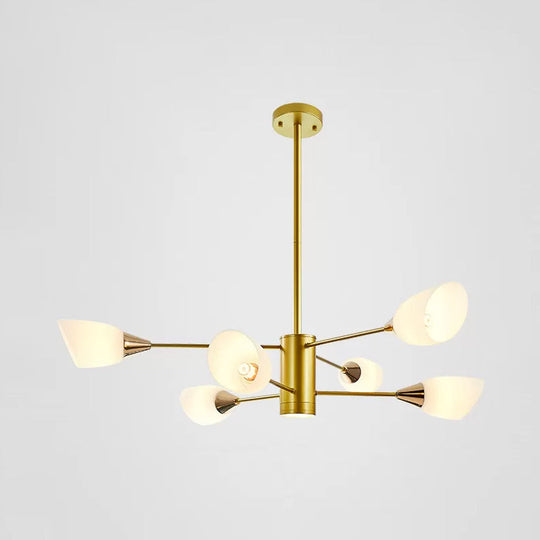 Postmodern Black/Gold Chandelier With Tulip White Glass Shades - Perfect For Living Room Ceiling