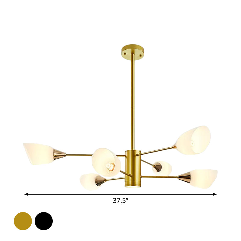 Postmodern Black/Gold Chandelier with Tulip White Glass Shade - 6/10/16 Bulbs for Living Room Ceiling Pendant