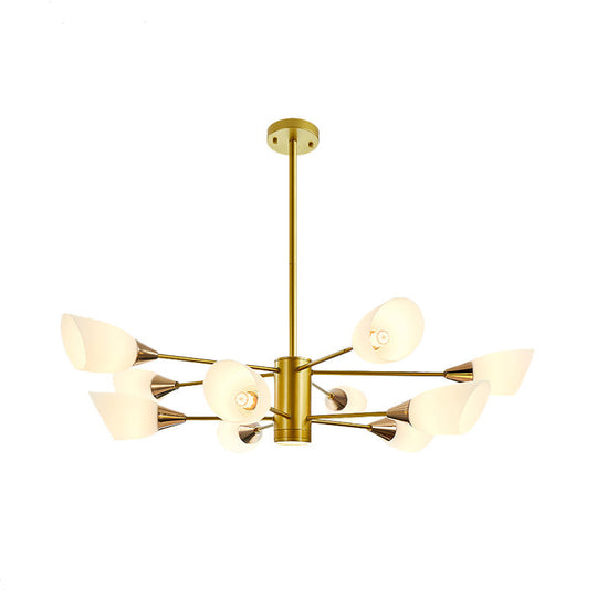 Postmodern Black/Gold Chandelier with Tulip White Glass Shade - 6/10/16 Bulbs for Living Room Ceiling Pendant