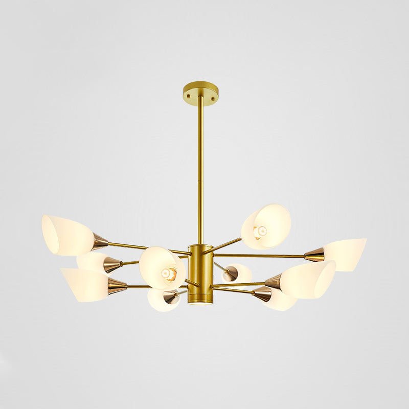 Postmodern Black/Gold Chandelier with Tulip White Glass Shade - 6/10/16 Bulbs for Living Room Ceiling Pendant