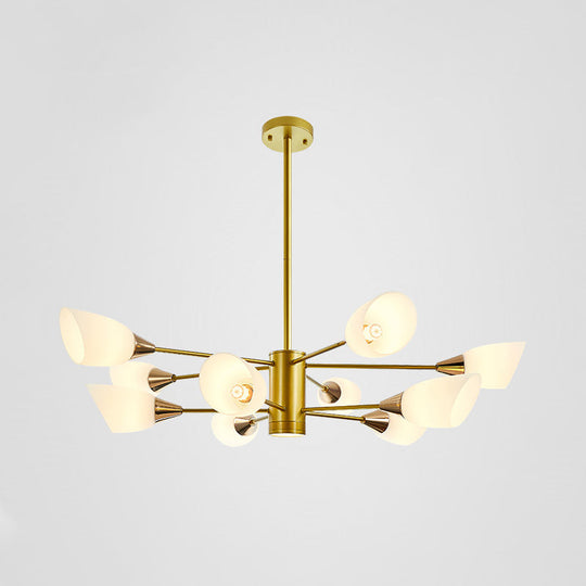 Postmodern Black/Gold Chandelier With Tulip White Glass Shades - Perfect For Living Room Ceiling