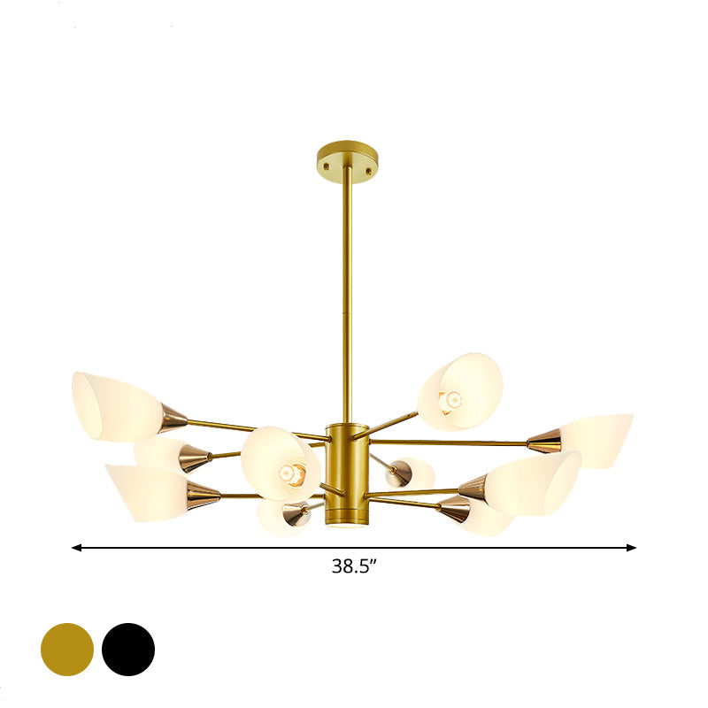 Postmodern Black/Gold Chandelier with Tulip White Glass Shade - 6/10/16 Bulbs for Living Room Ceiling Pendant