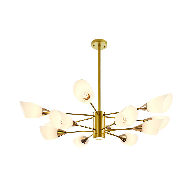 Postmodern Black/Gold Chandelier with Tulip White Glass Shade - 6/10/16 Bulbs for Living Room Ceiling Pendant