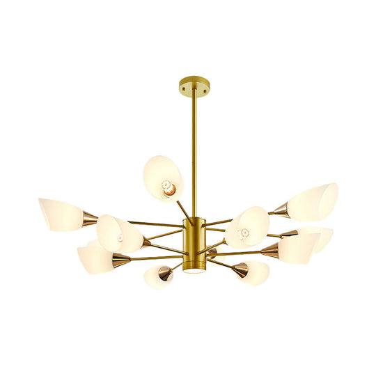 Postmodern Black/Gold Chandelier With Tulip White Glass Shades - Perfect For Living Room Ceiling