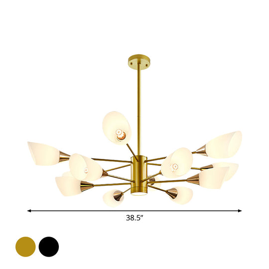 Postmodern Black/Gold Chandelier with Tulip White Glass Shade - 6/10/16 Bulbs for Living Room Ceiling Pendant