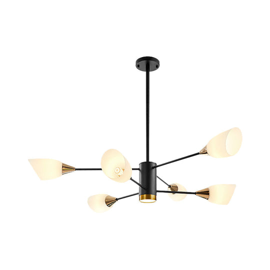 Postmodern Black/Gold Chandelier with Tulip White Glass Shade - 6/10/16 Bulbs for Living Room Ceiling Pendant