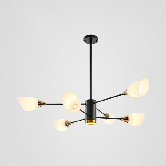 Postmodern Black/Gold Chandelier with Tulip White Glass Shade - 6/10/16 Bulbs for Living Room Ceiling Pendant