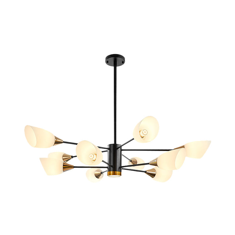 Postmodern Black/Gold Chandelier with Tulip White Glass Shade - 6/10/16 Bulbs for Living Room Ceiling Pendant