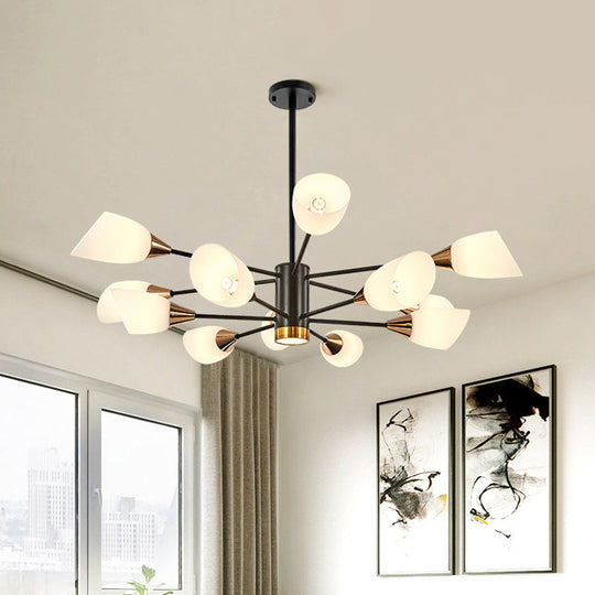 Postmodern Black/Gold Chandelier with Tulip White Glass Shade - 6/10/16 Bulbs for Living Room Ceiling Pendant