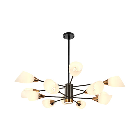 Postmodern Black/Gold Chandelier with Tulip White Glass Shade - 6/10/16 Bulbs for Living Room Ceiling Pendant