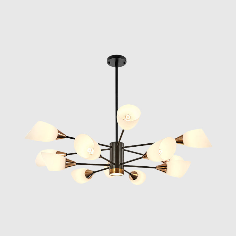 Postmodern Black/Gold Chandelier with Tulip White Glass Shade - 6/10/16 Bulbs for Living Room Ceiling Pendant