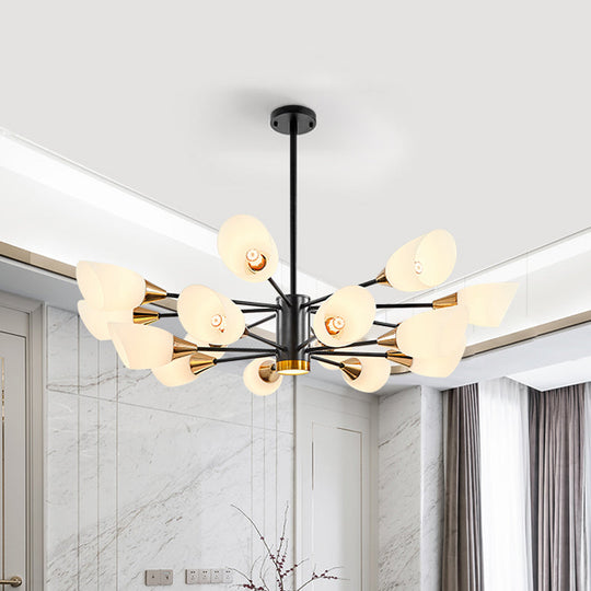 Postmodern Black/Gold Chandelier with Tulip White Glass Shade - 6/10/16 Bulbs for Living Room Ceiling Pendant