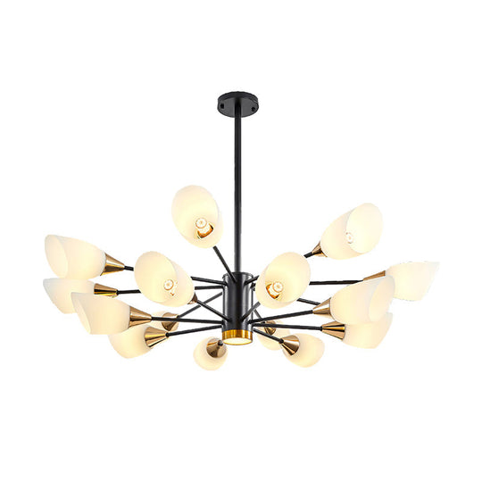 Postmodern Black/Gold Chandelier with Tulip White Glass Shade - 6/10/16 Bulbs for Living Room Ceiling Pendant