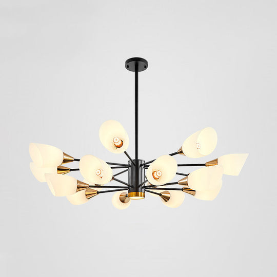 Postmodern Black/Gold Chandelier with Tulip White Glass Shade - 6/10/16 Bulbs for Living Room Ceiling Pendant