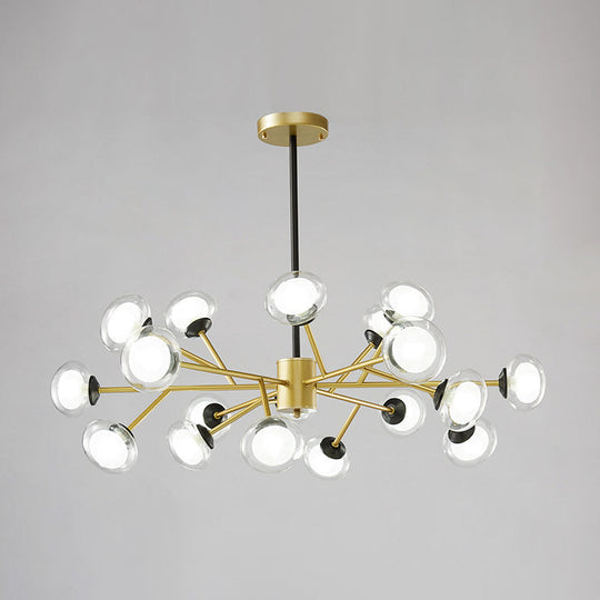 Postmodern Black/Gold Bough Ceiling Chandelier With Milky Glass Shades - 6/15/18 Head Metal Hanging