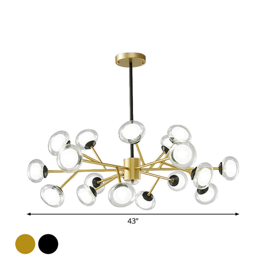 Postmodern Black/Gold Bough Ceiling Chandelier With Milky Glass Shades - 6/15/18 Head Metal Hanging