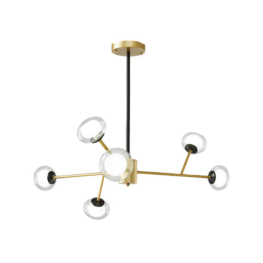 Postmodern Black/Gold Bough Ceiling Chandelier With Milky Glass Shades - 6/15/18 Head Metal Hanging