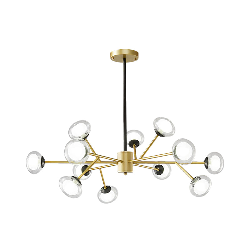 Postmodern Black/Gold Bough Ceiling Chandelier With Milky Glass Shades - 6/15/18 Head Metal Hanging