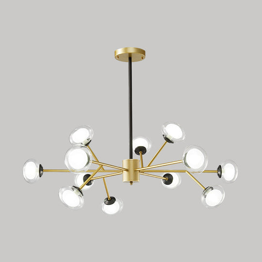 Black/Gold Bough Ceiling Chandelier - Postmodern Metal Hanging Light Kit with Milky Glass Shade (6/15/18 Heads)