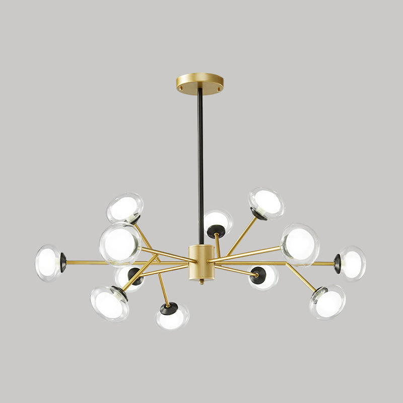 Postmodern Black/Gold Bough Ceiling Chandelier With Milky Glass Shades - 6/15/18 Head Metal Hanging