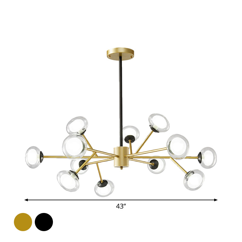 Postmodern Black/Gold Bough Ceiling Chandelier With Milky Glass Shades - 6/15/18 Head Metal Hanging