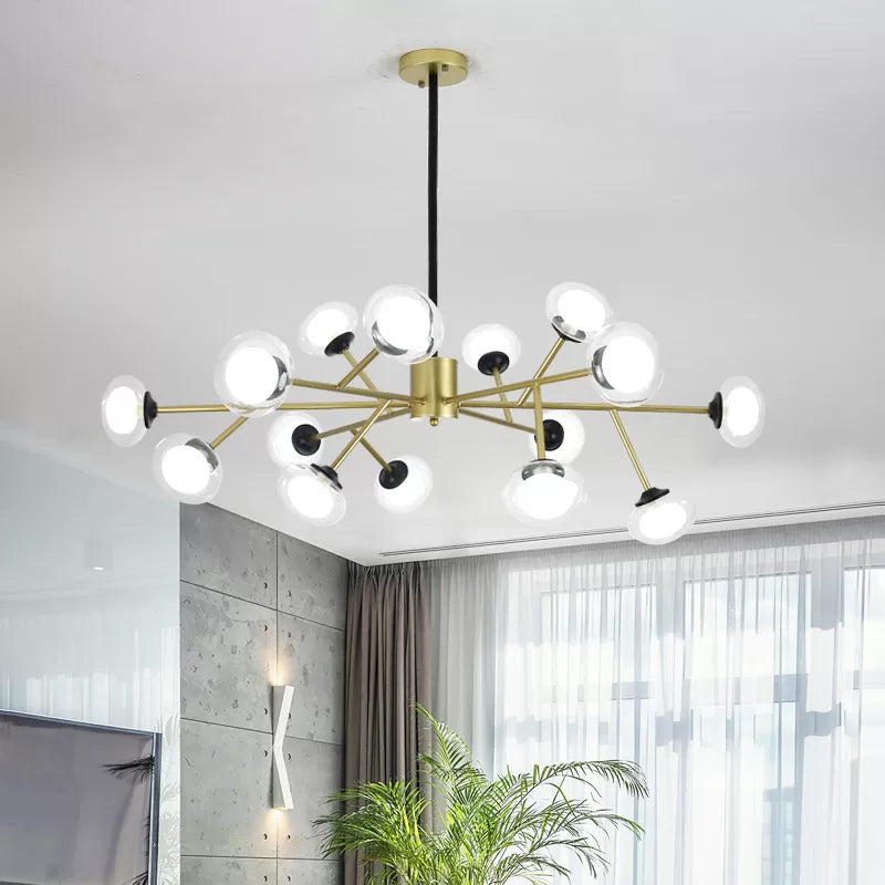 Postmodern Black/Gold Bough Ceiling Chandelier With Milky Glass Shades - 6/15/18 Head Metal Hanging