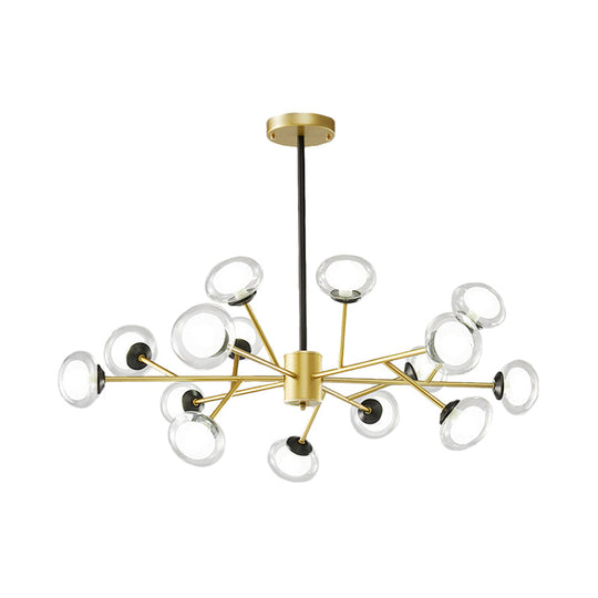 Postmodern Black/Gold Bough Ceiling Chandelier With Milky Glass Shades - 6/15/18 Head Metal Hanging